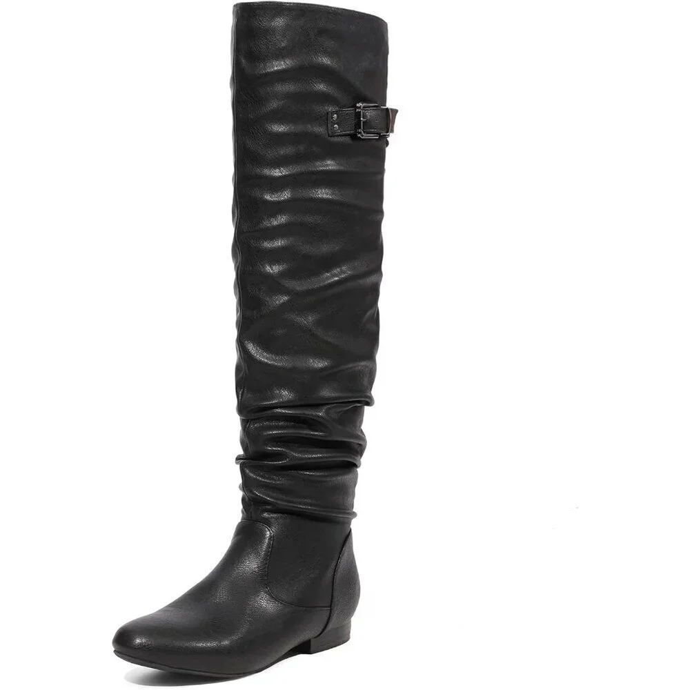 🆕Women's Black Suede Over The Knee Thigh High Comfortable Low Heel Winter Boots